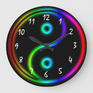 Grande Horloge Ronde Néon comme Yin Yang arc-en-ciel