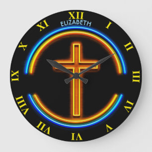 Grande Horloge Ronde Néon d'or Jésus chrétien psychédélique rougeo