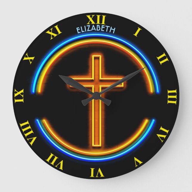 Grande Horloge Ronde Néon d'or Jésus chrétien psychédélique rougeoyant (Recto)