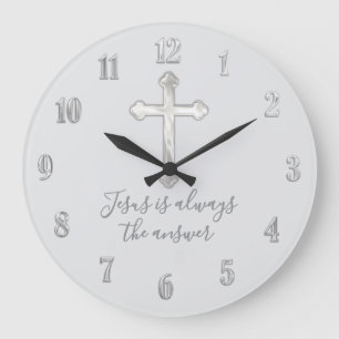 Grande Horloge Ronde N'importe quelle couleur Croix d'argent Jésus est 