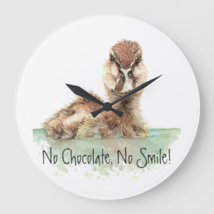 Grande Horloge Ronde No chocolate, No Smile Funny Watercolor Duck