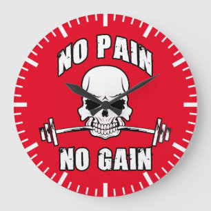 Grande Horloge Ronde No Pain No Gain - Skull and Barbell - Motivation