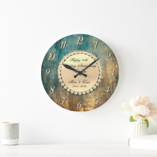 Grande Horloge Ronde Noces d'argent Diamants Grunge 25ème Anniversaire