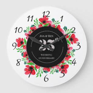 Grande Horloge Ronde Noces de coquelicots 25e anniversaire de mariage