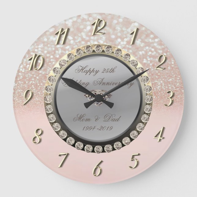 Grande Horloge Ronde Noces de diamants pailletés Bokeh 25e anniversaire (Recto)