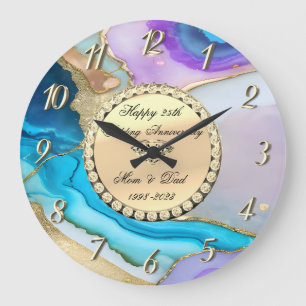 Grande Horloge Ronde Noces de marbre diamants or 25e anniversaire de ma