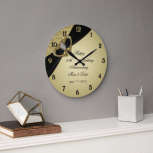 Grande Horloge Ronde Noces d'Or Noir 50e Anniversaire de Mariage