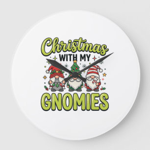 Grande Horloge Ronde Noël avec mes gnomes conception de gnome