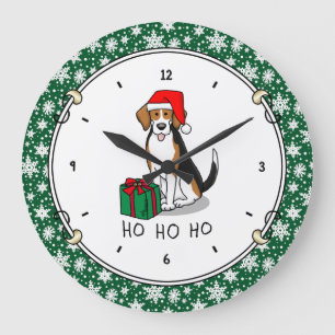 Grande Horloge Ronde Noël Beagle de chapeau de Noël (tri couleur 3) Chi