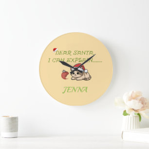 Grande Horloge Ronde Noël Chat Mignon et Vilain