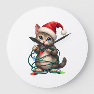 Grande Horloge Ronde Noël Chat Siamois Col en V (2)