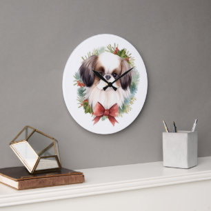 Grande Horloge Ronde Noël Couronne de Chine Japonaise Puppy Festif