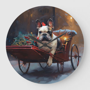 Grande Horloge Ronde Noël de la saison festive Bouledogue français