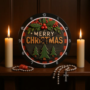 Grande Horloge Ronde Noël en carton de bois