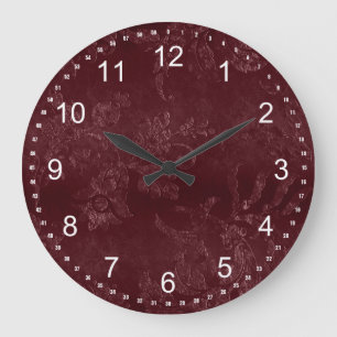Grande Horloge Ronde Noël floral bordeaux rouge profond
