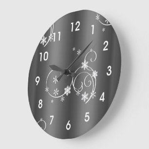 Grande Horloge Ronde Noël gris métallique
