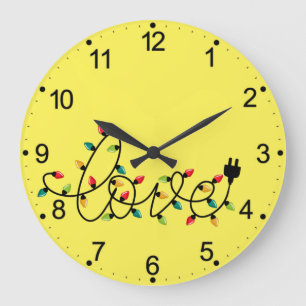 Grande Horloge Ronde Noël Lumières colorées Aimer Texte-45872