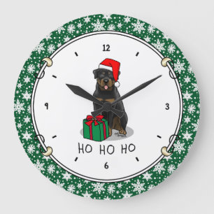 Grande Horloge Ronde Noël Père Noël Casquette Rottweiler Chien Drôle