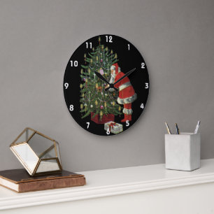 Grande Horloge Ronde Noël vintage, Père Noël avec des cadeaux