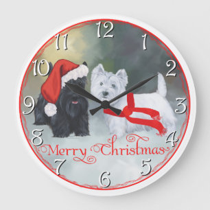 Grande Horloge Ronde Noël Westie Scottie