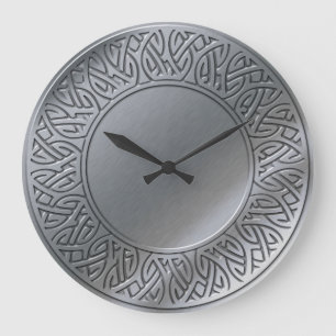 Grande Horloge Ronde Noeud celtique en argent balayé