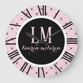 Grande Horloge Ronde Nœud Monogramme Rose & Noir