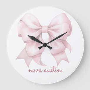 Grande Horloge Ronde Nœud Rose Tendance Personnalisé Avec Nom Monogramm