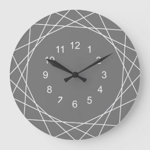 Grande Horloge Ronde Noir Abstrait Moderne Et Gris