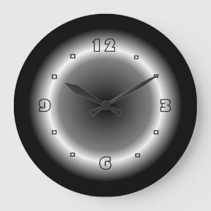 Grande Horloge Ronde Noir atmosphérique avec l'effet de halo blanc