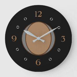 Grande Horloge Ronde Noir avec Tan Silver/Centre gris