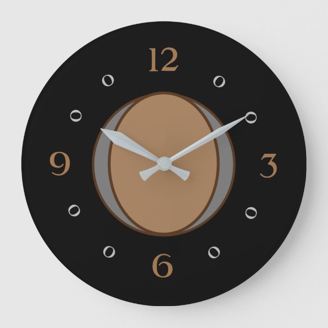 Grande Horloge Ronde Noir avec Tan Silver/Centre gris (Recto)