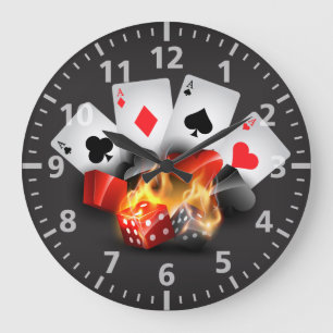 Grande Horloge Ronde Noir de casino de tisonnier de flamme