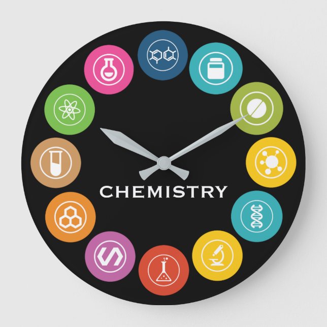 Grande Horloge Ronde Noir de symboles de professeur de chimie (Recto)