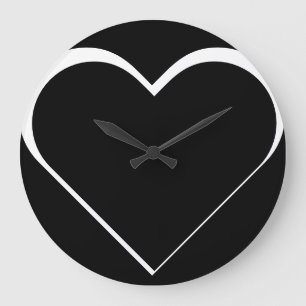 Grande Horloge Ronde Noir et blanc - Coeur Heart