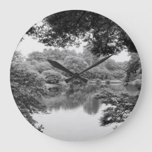 Grande Horloge Ronde Noir et blanc, cool, nature unique et lac