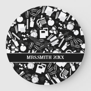 Grande Horloge Ronde noir et blanc Fournitures scolaires Motif