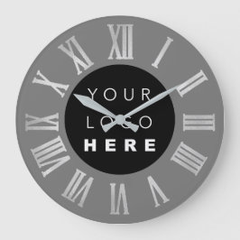 Grande Horloge Ronde Noir gris argent gris chiffres romains Logo