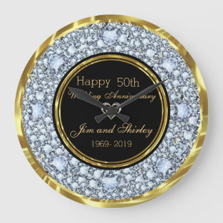 Grande Horloge Ronde Noir & Or 50e Anniversaire de Mariage