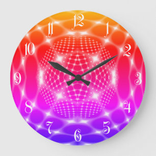 Grande Horloge Ronde Noir rouge de néon fractal