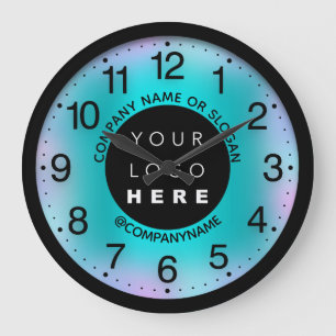 Grande Horloge Ronde Nom Abstrait du logo de la société Mint Blue Slo
