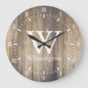 Grande Horloge Ronde Nom blanc de chiffres romains de planches en bois