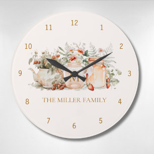Grande Horloge Ronde Nom de famille botanique floral de forêt monogramm