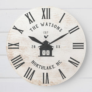 Grande Horloge Ronde Nom de famille de ferme moderne rustique personnal