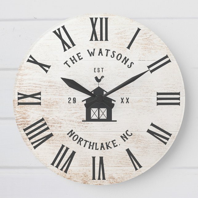 Grande Horloge Ronde Nom de famille de ferme moderne rustique personnal (Créateur téléchargé)