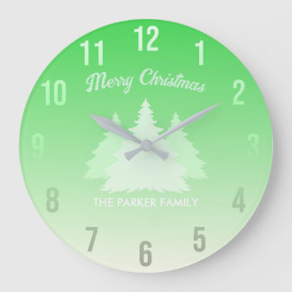 Grande Horloge Ronde Nom de famille personnalisé Monogramme de Noël