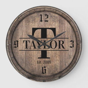 Grande Horloge Ronde Nom de famille vintage initial de monogramme