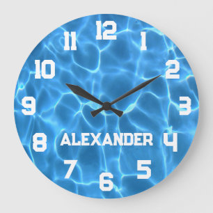 Grande Horloge Ronde Nom de l'athlète Aqua Bleue Piscine