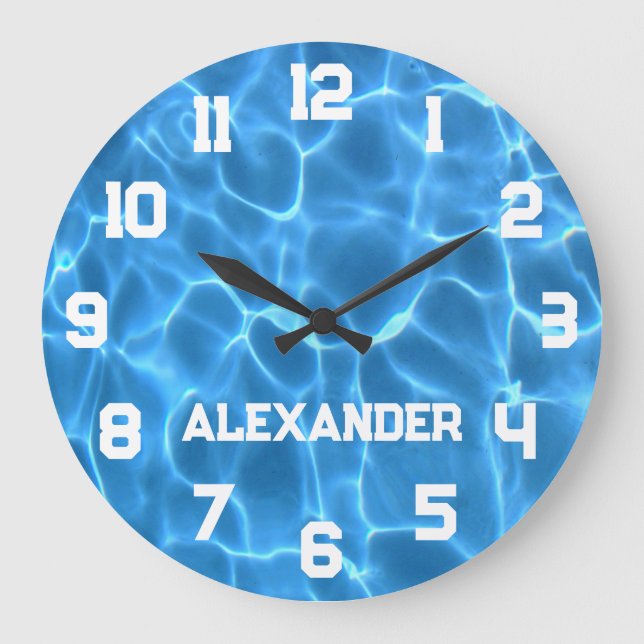 Grande Horloge Ronde Nom de l'athlète Aqua Bleue Piscine (Recto)