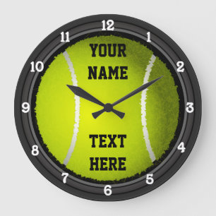 Grande Horloge Ronde Nom et texte personnalisés de tennis