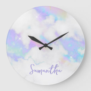 Grande Horloge Ronde Nom Marbre Holo Glam